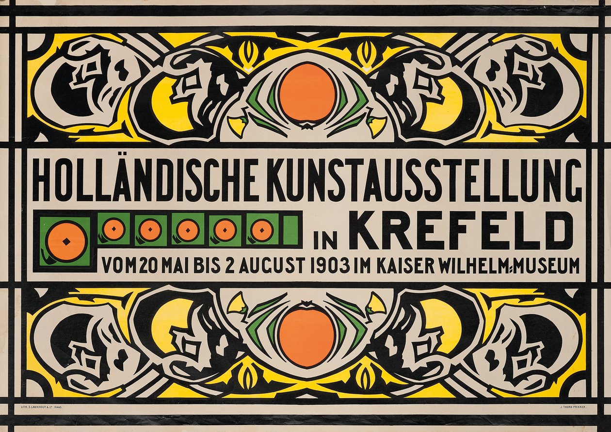 Plakat reklamujący wystawę sztuki holenderskiej w Muzeum Cesarza Wilhelma w Krefeld autorstwa Johan Thorn Prikker
