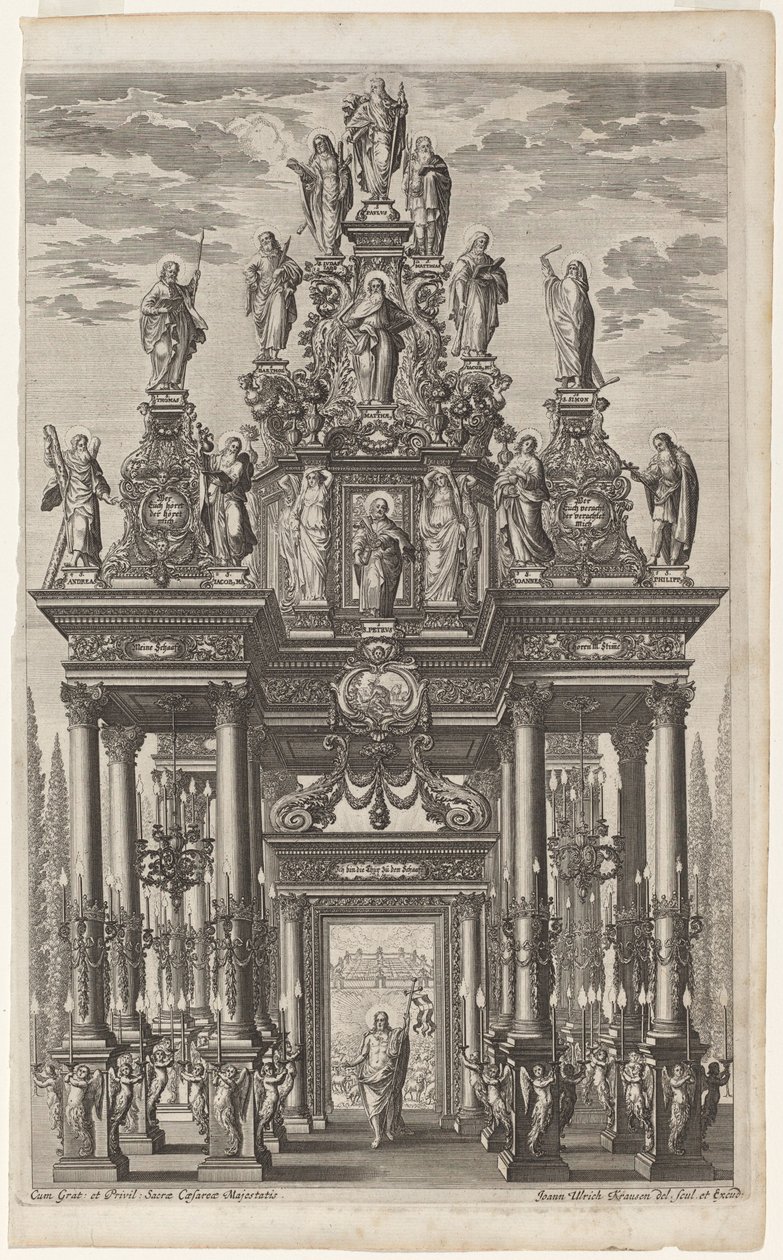 Frontyspis z łukiem triumfalnym z Chrystusem i apostołami autorstwa Johann Ulrich Kraus