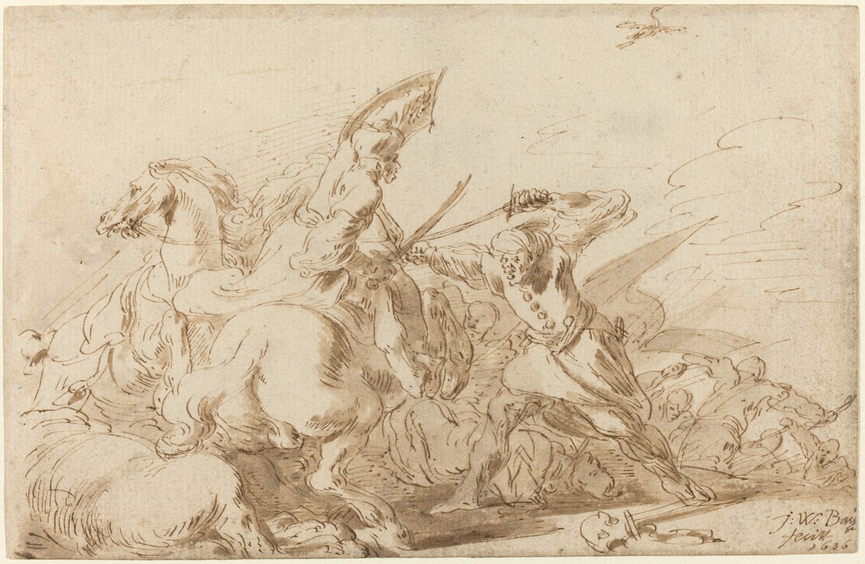 Bitwa między kawalerią wschodnią a żołnierzami, 1636. autorstwa Johann Wilhelm Baur