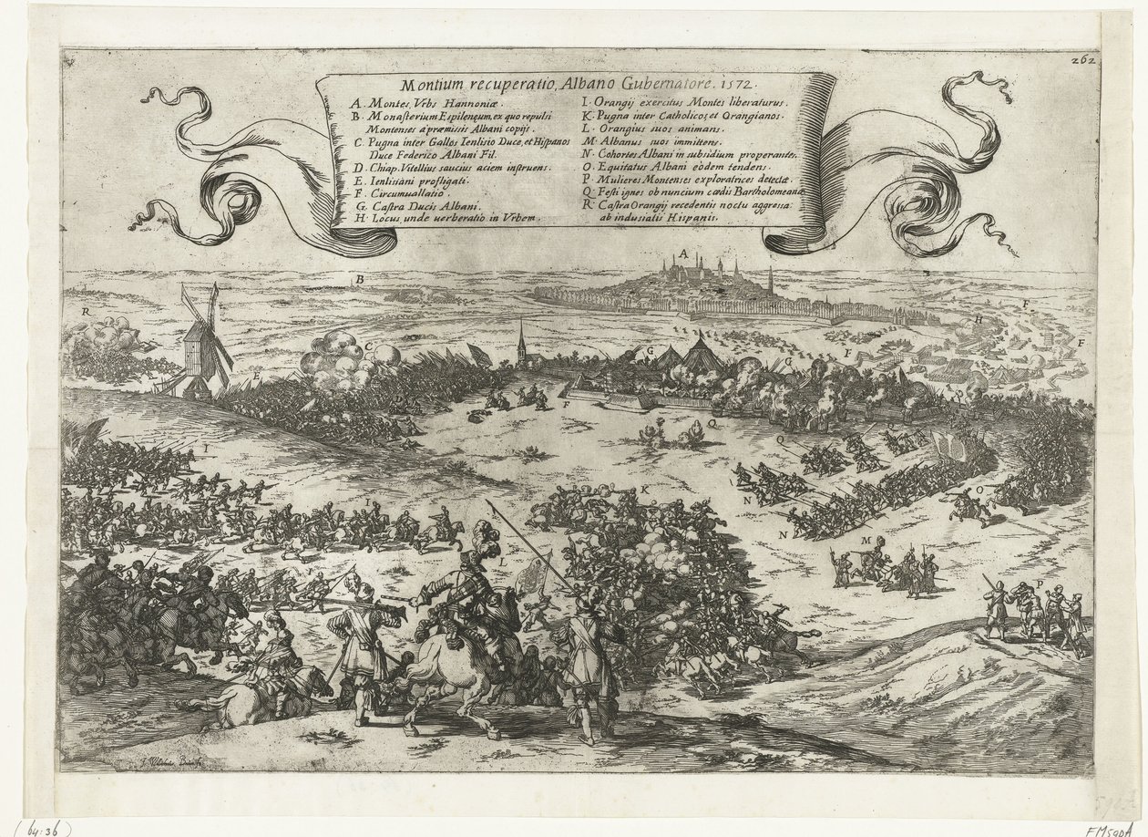 Alva oblega Bergen w Henegouwen, 1572 Rekultywacja gór, Albano Gubernatore. 1572 (tytuł na obiekcie) autorstwa Johann Wilhelm Baur