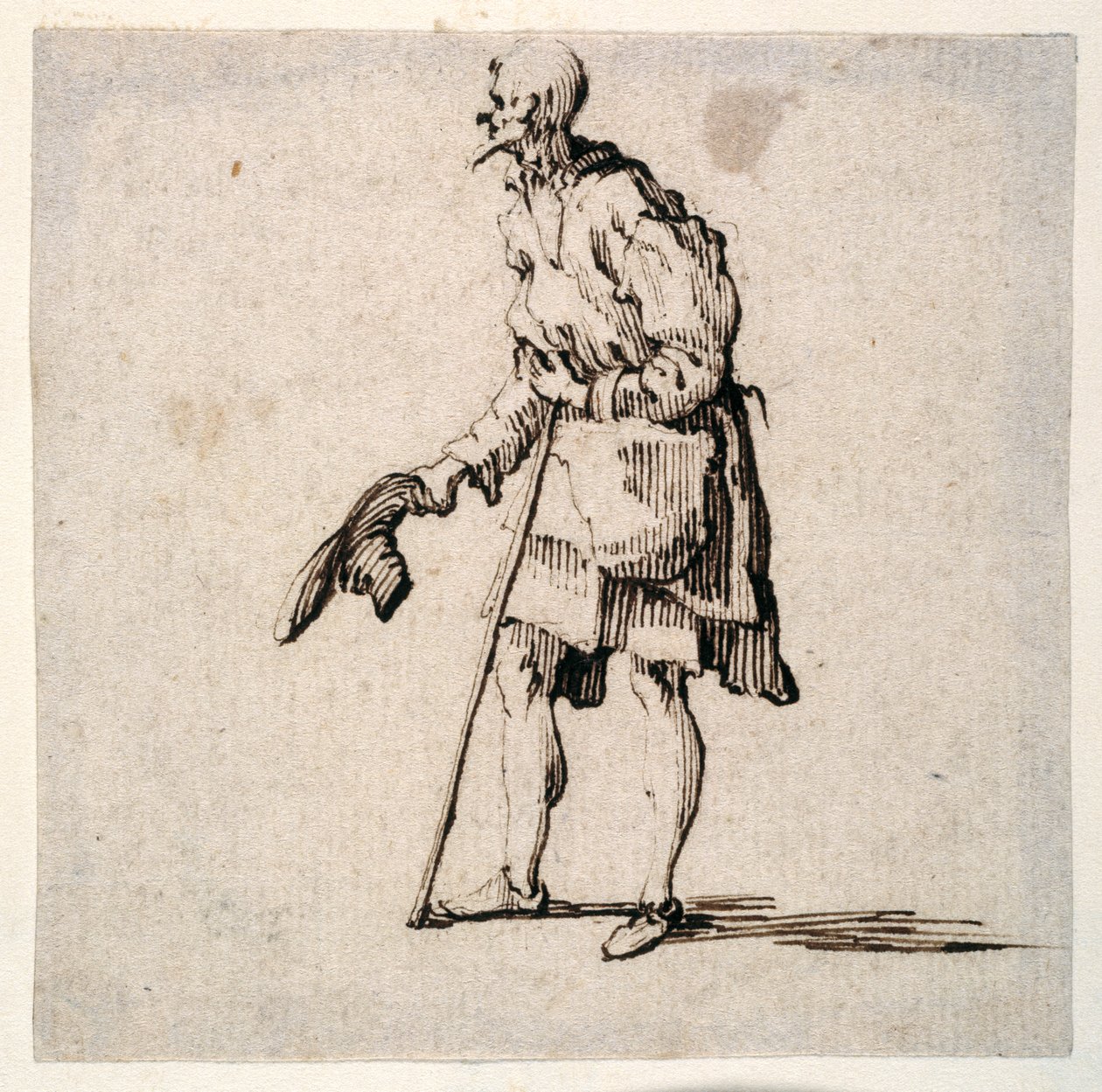 Country Man stojący i zdejmujący czapkę (pióro i atrament na papierze) autorstwa Johann Wilhelm Baur