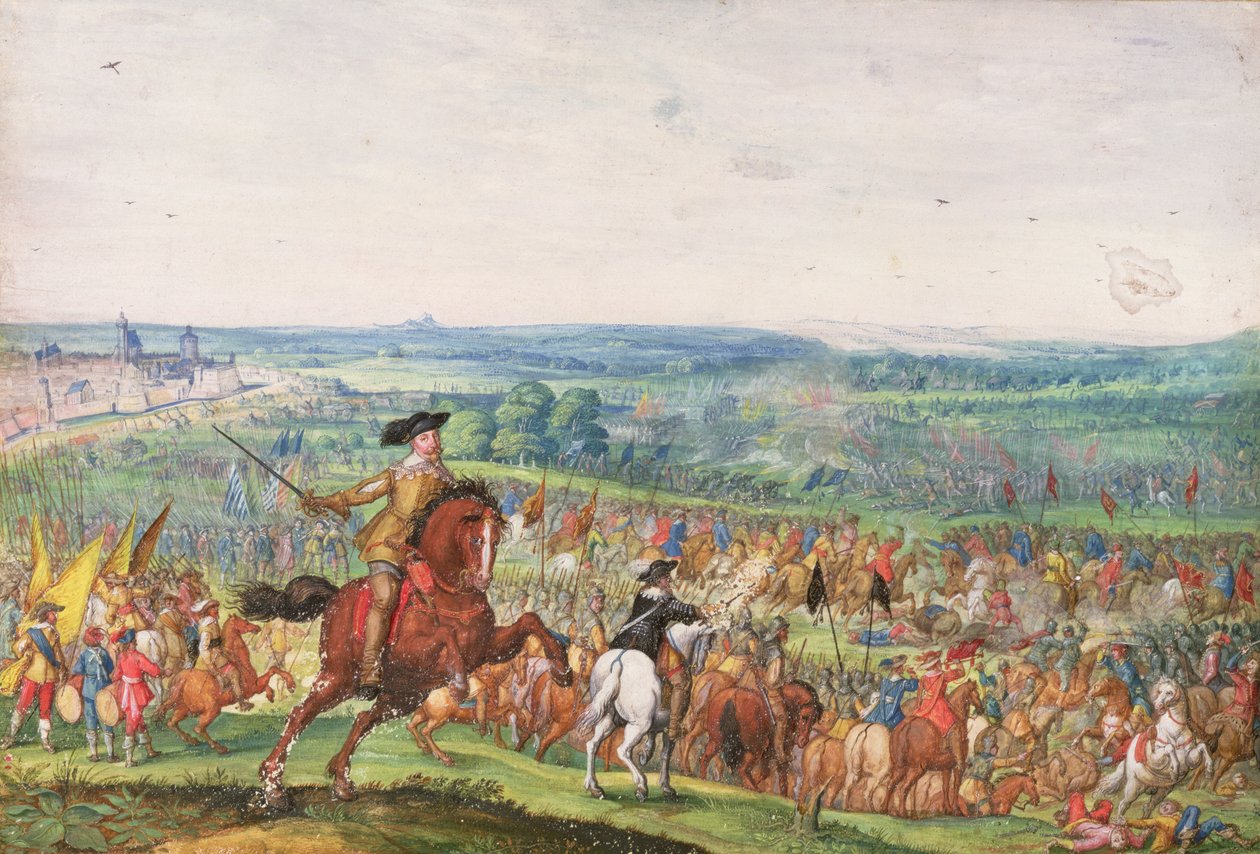 Król Gustaw Adolf w bitwie pod Lutzen autorstwa Johann Wilhelm Baur