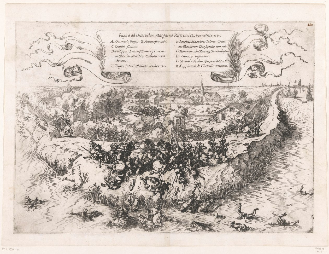 Bitwa pod Oosterweel, 1567 Pugna ad Osteruelam, Margarita Parmensi Gubernatrice. 1567 (tytuł na obiekcie) autorstwa Johann Wilhelm Baur