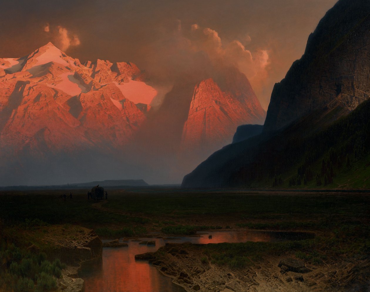 Dolina Loisach w Alpach Bawarskich, ok. 1871 (olej na płótnie) autorstwa Johann Wilhelm Julius Kohnholz
