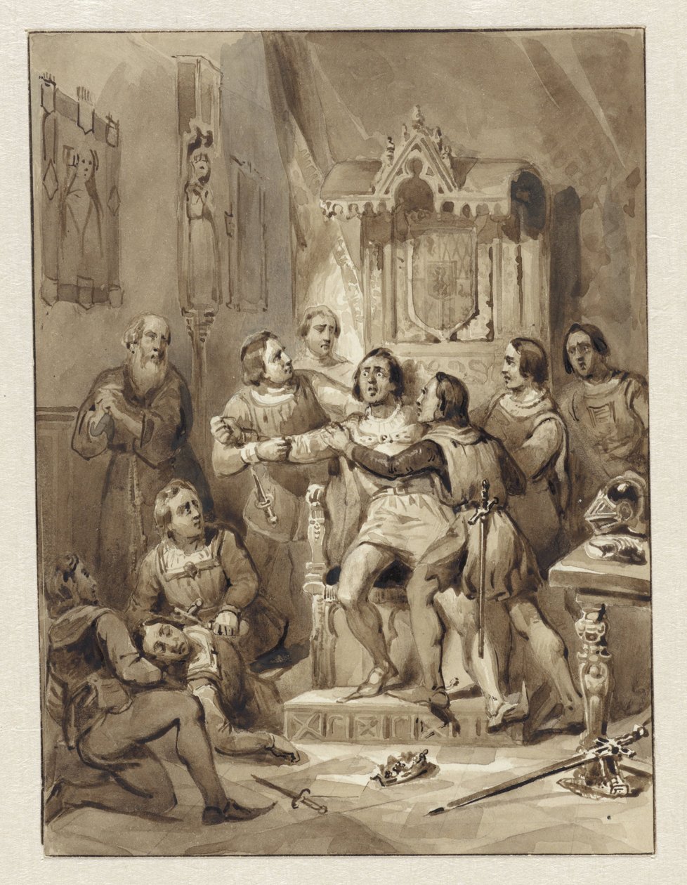Hrabia William V oszalał i morduje Gerrita van Wateringena, 1357 autorstwa Johann Wilhelm Kaiser (I)