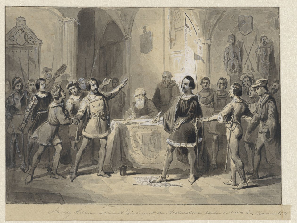 Książę Willem łączy się z holenderską szlachtą i miastami autorstwa Johann Wilhelm Kaiser (I)