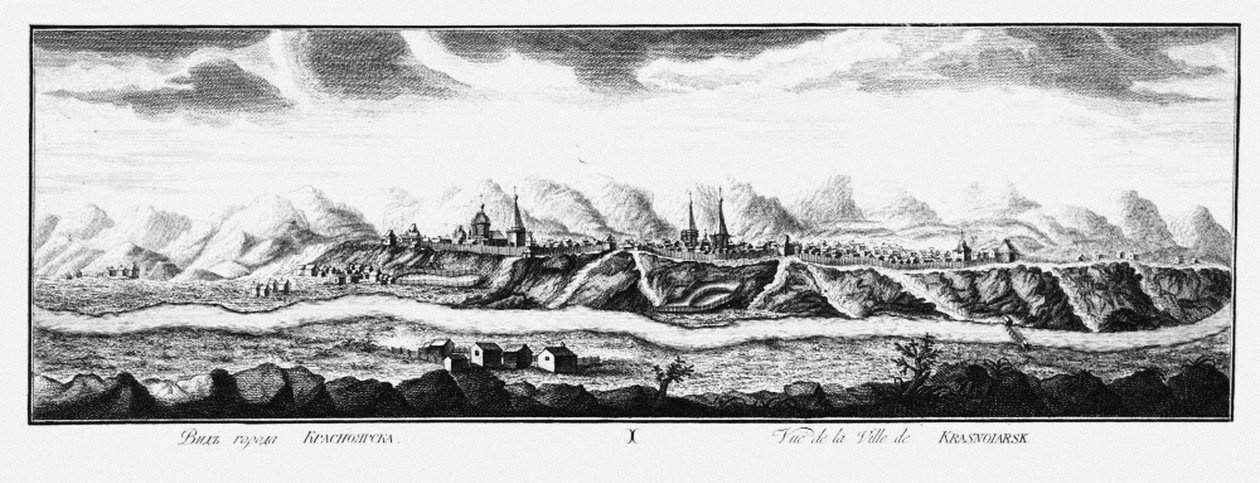 Widok Krasnojarska, ok. 1735 autorstwa Johann Wilhelm Lürsenius