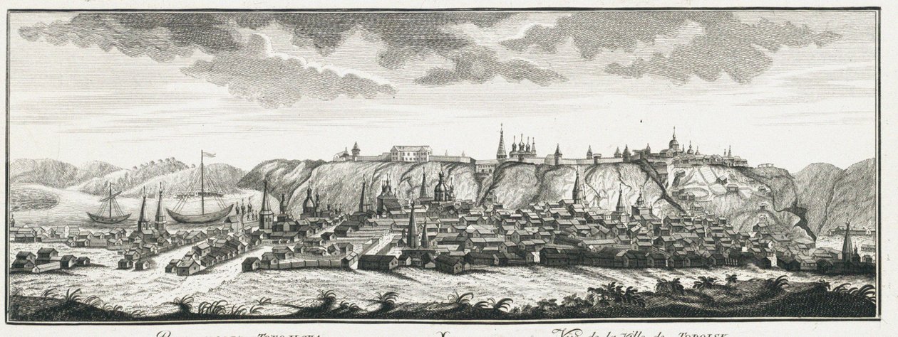Widok na Tobolsk, ok. 1735 autorstwa Johann Wilhelm Lürsenius