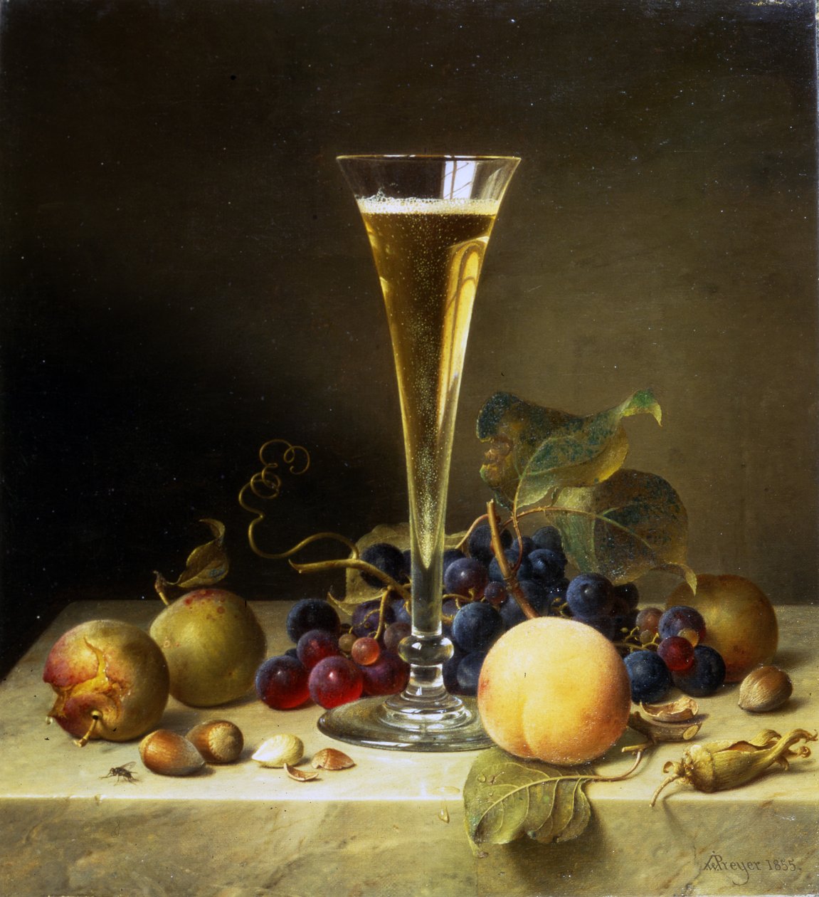Martwa natura z lampką szampana, 1855 autorstwa Johann Wilhelm Preyer