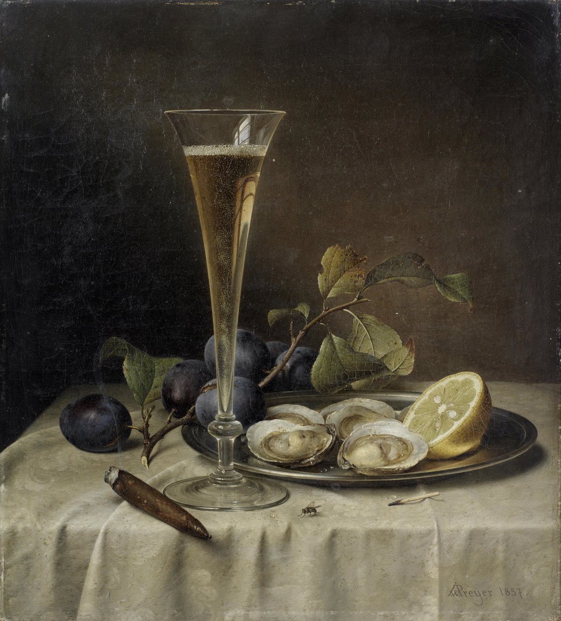 Martwa natura z szampanem i ostrygami, 1857. autorstwa Johann Wilhelm Preyer