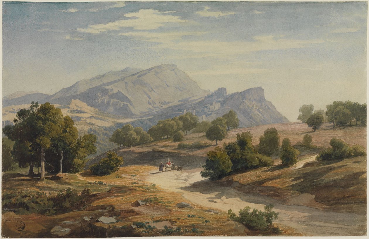 Widok ze wschodu na Rocca Canterano i Mamelle w tle autorstwa Johann Wilhelm Schirmer