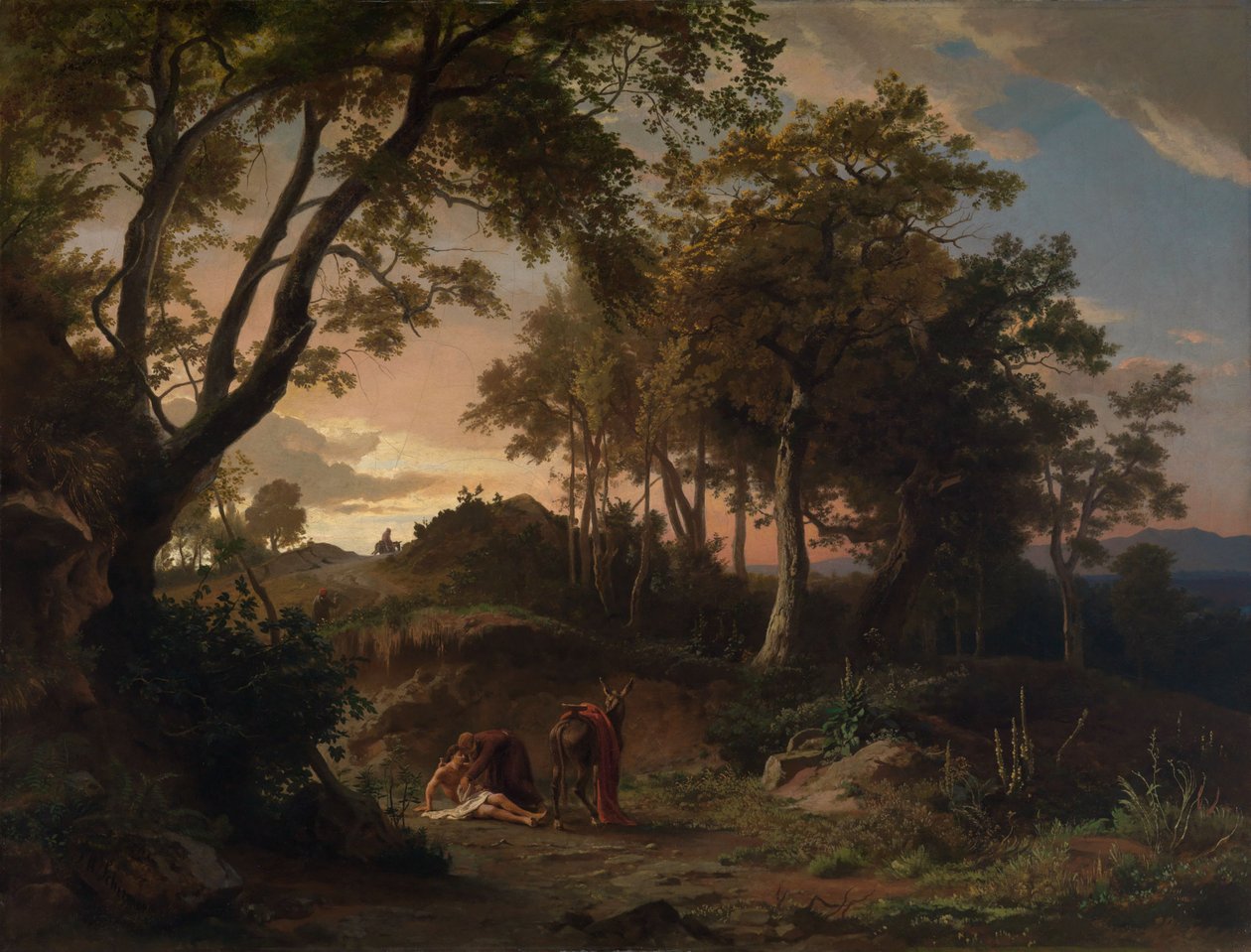 Wieczór, ocalenie rannego wędrowca przez miłosiernego Samarytanina autorstwa Johann Wilhelm Schirmer