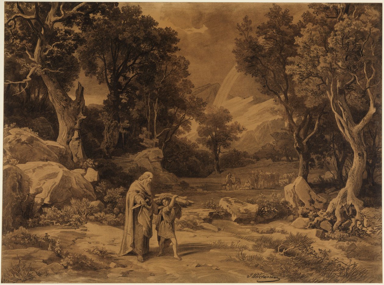 Droga na ofiarę (Księga Rodzaju 22, 6) autorstwa Johann Wilhelm Schirmer