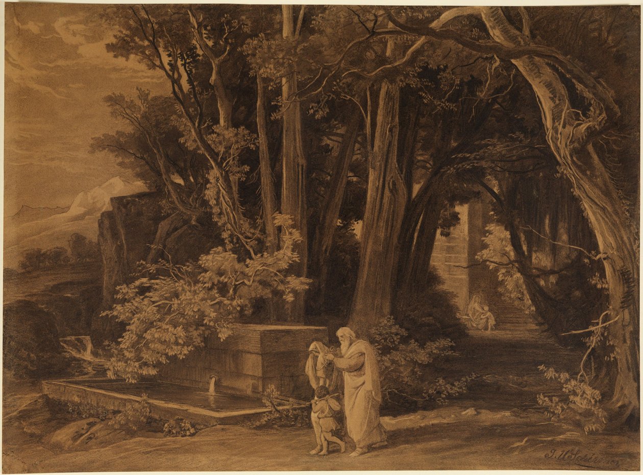 Wygnanie Hagar z Izmaelem (Księga Rodzaju 21, 14) autorstwa Johann Wilhelm Schirmer