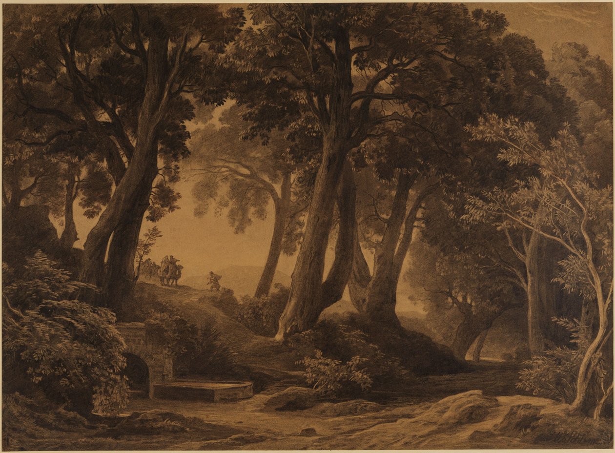 Spotkanie Izaaka i Rebeki (Księga Rodzaju 24, 62-63) autorstwa Johann Wilhelm Schirmer
