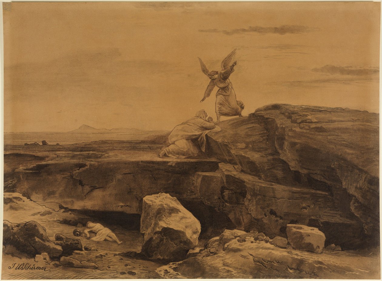 Ocalenie Hagar (Księga Rodzaju 21, 17) autorstwa Johann Wilhelm Schirmer