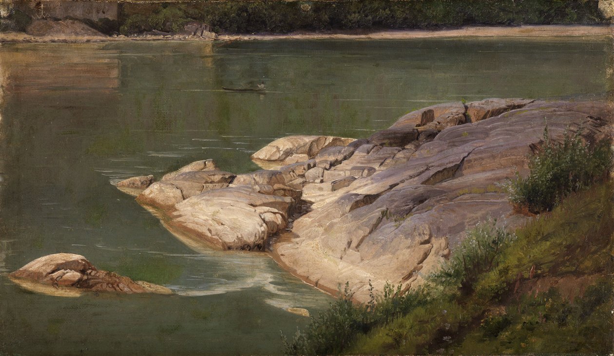 Skalisty brzeg rzeki autorstwa Johann Wilhelm Schirmer