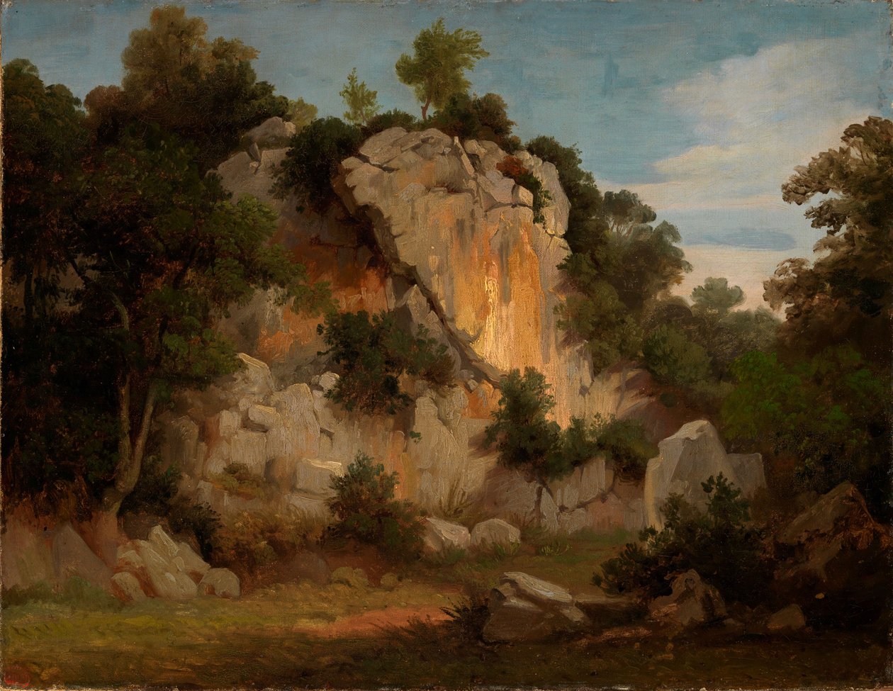 Ściana skalna z drzewami i krzewami autorstwa Johann Wilhelm Schirmer