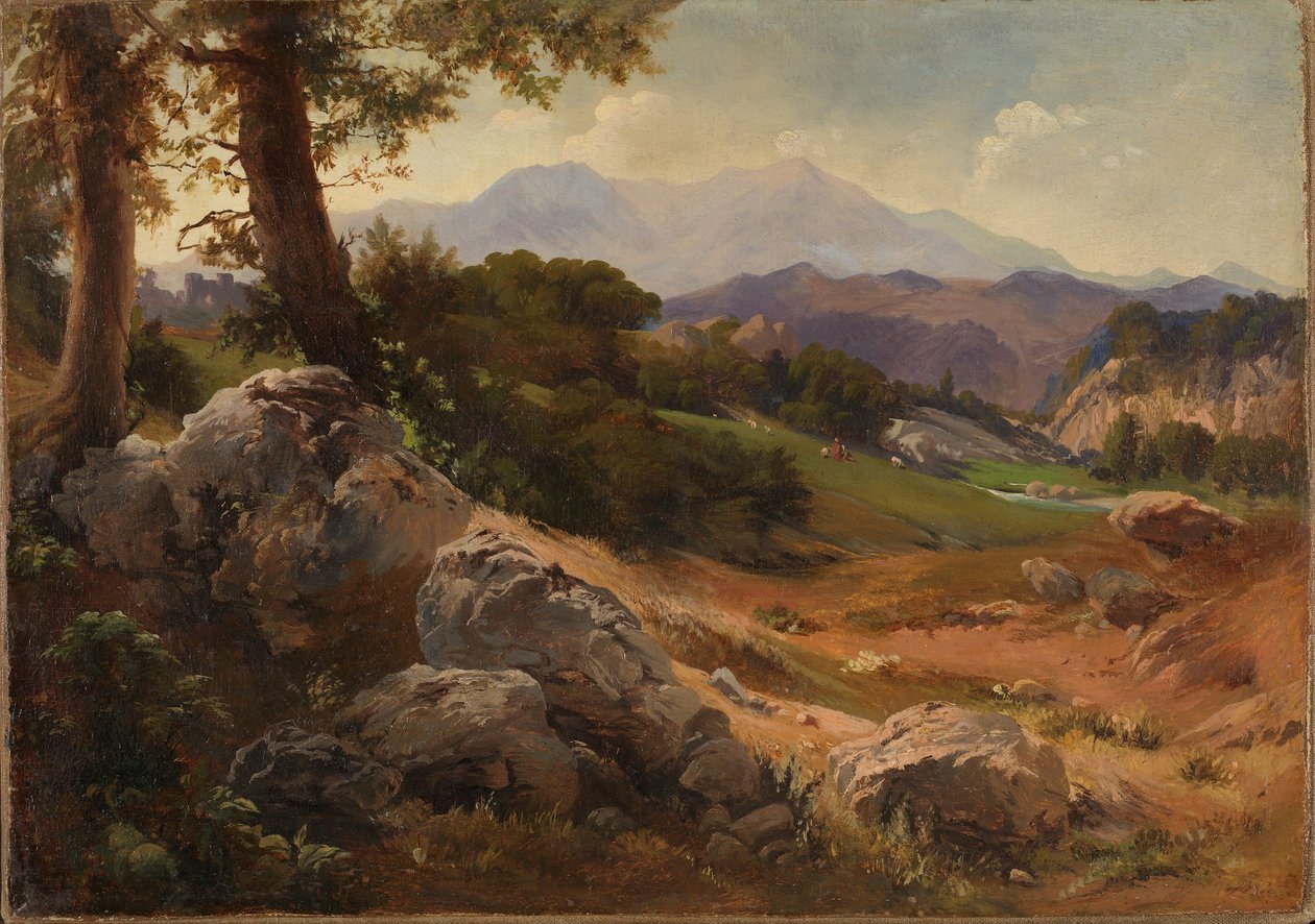 Krajobraz górski z kozami autorstwa Johann Wilhelm Schirmer
