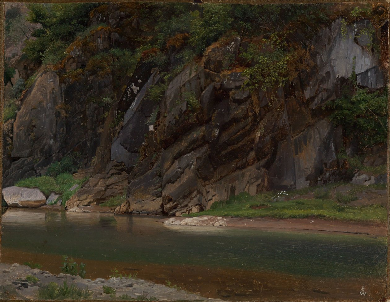 Rzeka o skalistym brzegu autorstwa Johann Wilhelm Schirmer