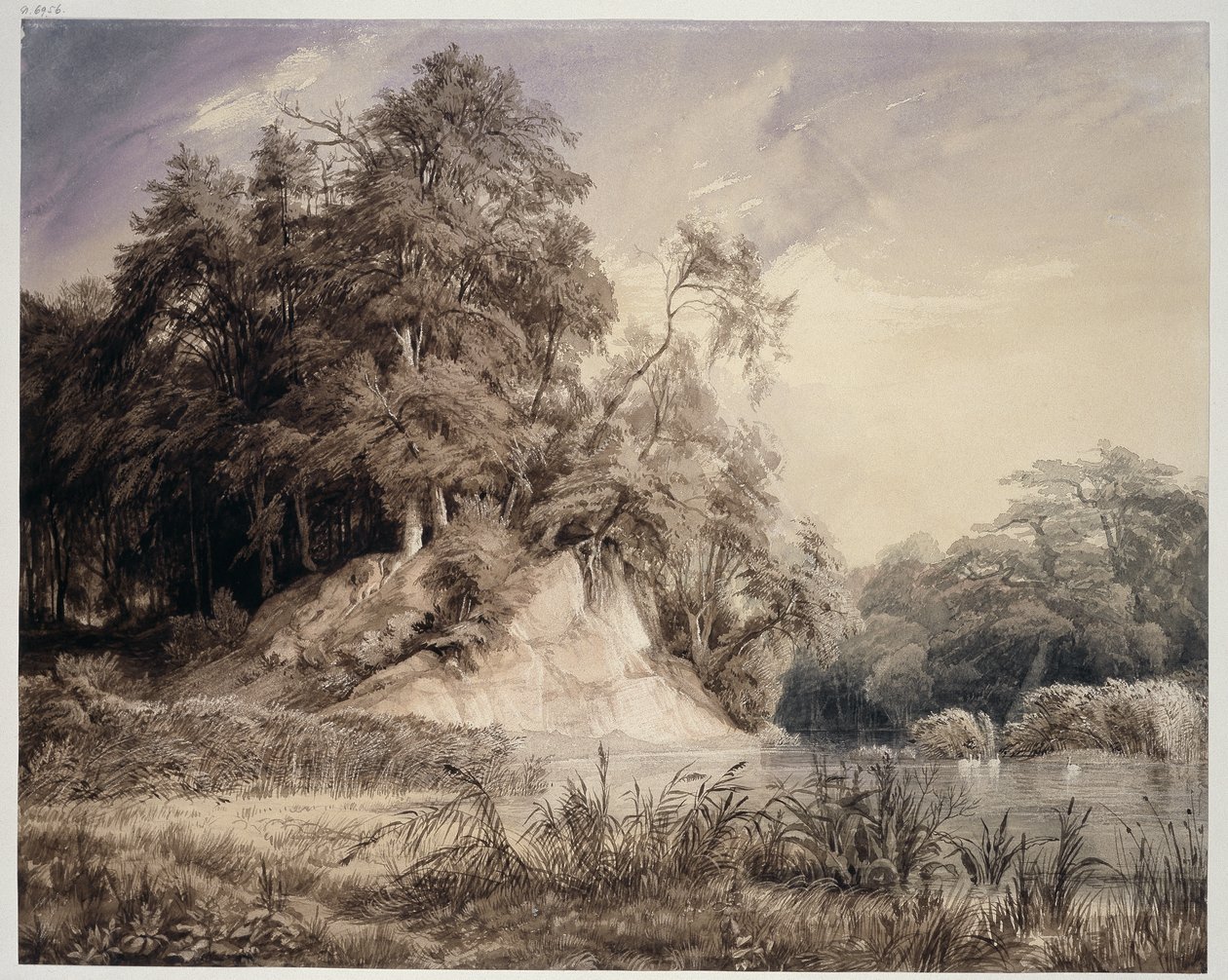 Leśny krajobraz z jeziorem i łabędziami autorstwa Johann Wilhelm Schirmer