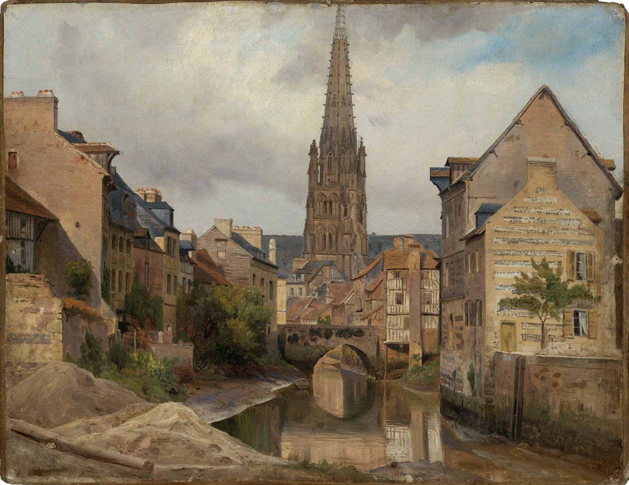 Harfleur koło Le Havre (widok na Saint Martin) autorstwa Johann Wilhelm Schirmer