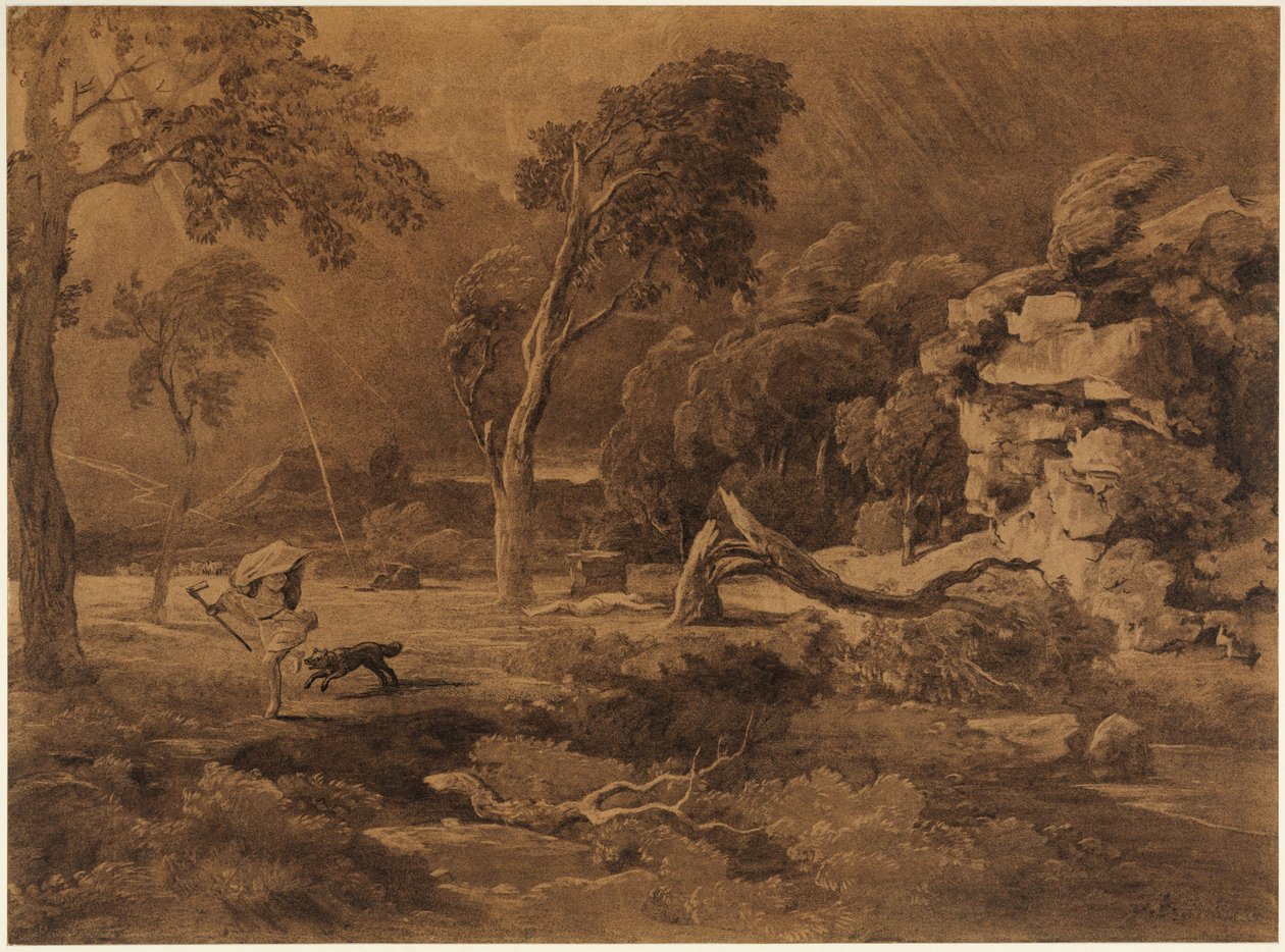 Ucieczka Kaina (Rdz 4, 16) autorstwa Johann Wilhelm Schirmer