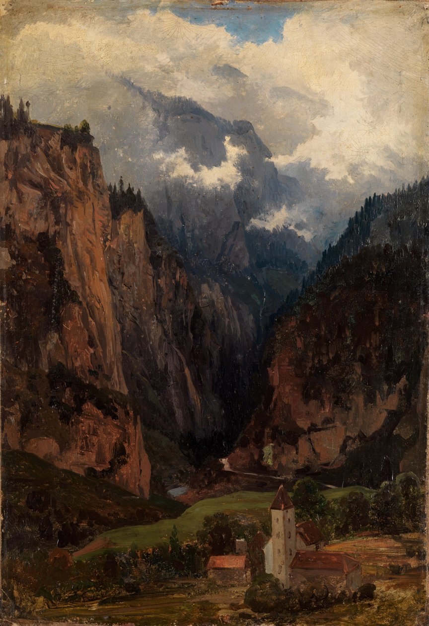 Via Mala z kościołem na pierwszym planie autorstwa Johann Wilhelm Schirmer