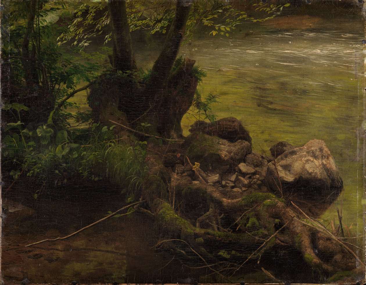 Korzenie i kamienie nad strumieniem autorstwa Johann Wilhelm Schirmer