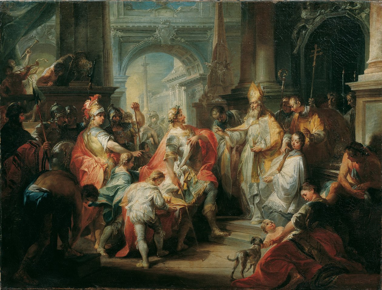 Święty Ambroży odmawia wjazdu cesarza Teodozjusza do katedry w Mediolanie autorstwa Johann Wolfgang Baumgartner