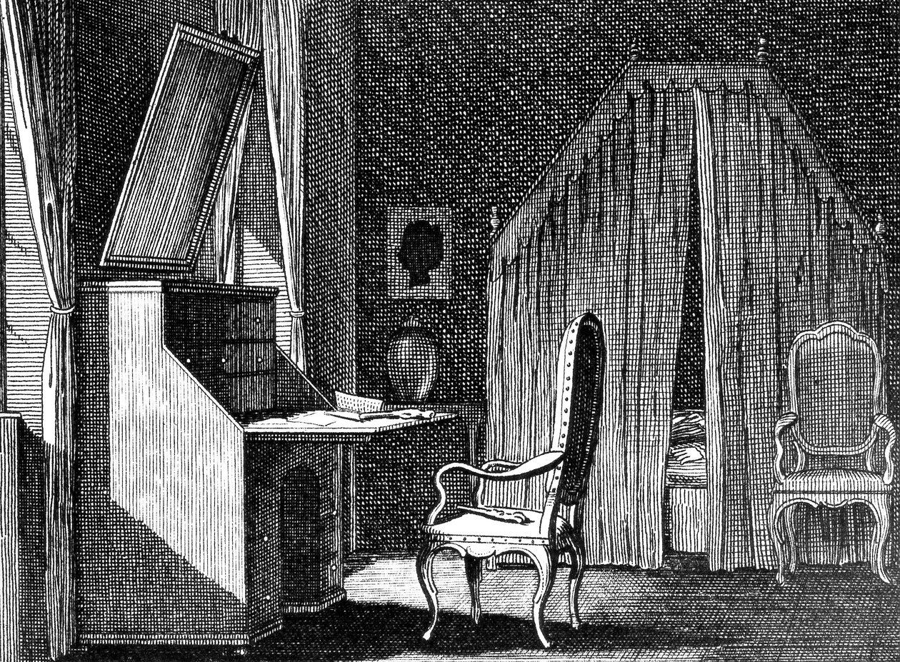 Pokój Wertera, ilustracja: Daniel Chodowiecki (1726-1801), rycina inspirowana Cierpieniami młodego Wertera Johanna Wolfganga von Goethego (1749-1832) autorstwa Johann Wolfgang von Goethe