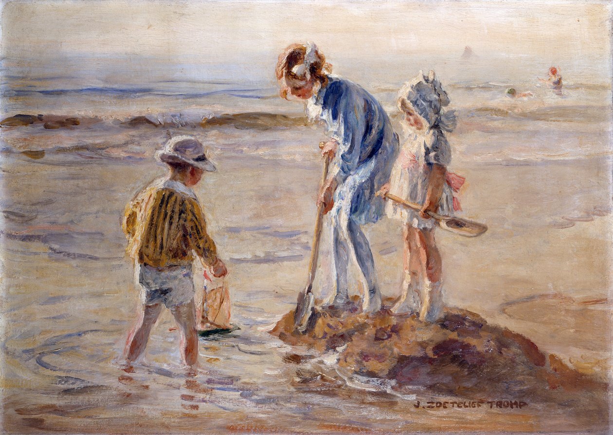 Zabawa na plaży Katwijk (olej na płótnie) autorstwa Johann Zoetelief Tromp
