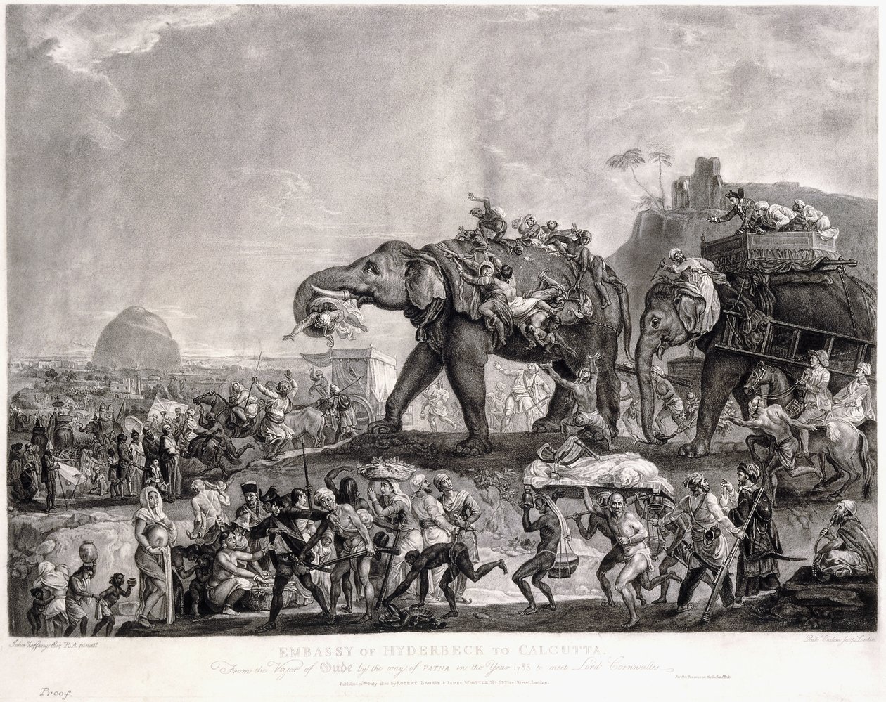 Ambasada Hyderbeck do Kalkuty, od wezyra z Oude, przy drodze Patna, w roku 1788, aby spotkać Lorda Cornwallisa, ok. 1788. 1800 autorstwa Johan Joseph Zoffany