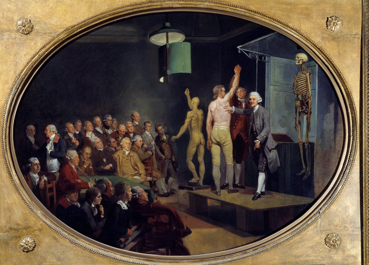 Wykład Williama Huntera (1718-1783), szkockiego anatoma w Royal Academy. Obraz Johanna Zoffany