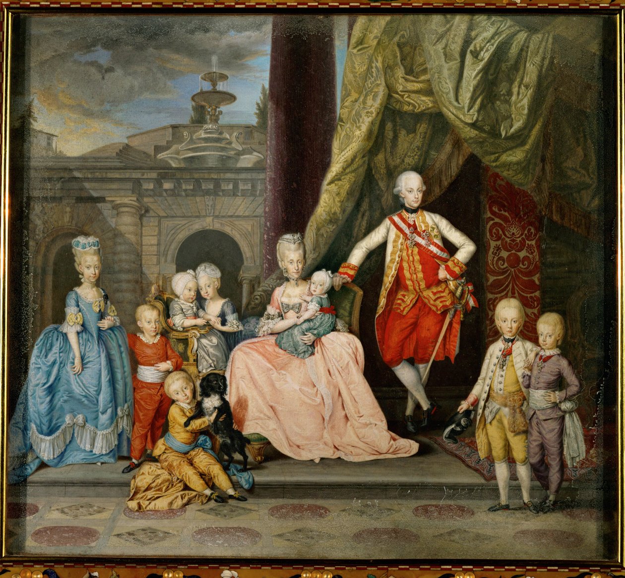 Piero Leopoldo, książę Toskanii, późniejszy cesarz Leopold II, jego żona Maria Ludovica z Hiszpanii i ośmioro z ich szesnaściorga dzieci ... autorstwa Johann Zoffany