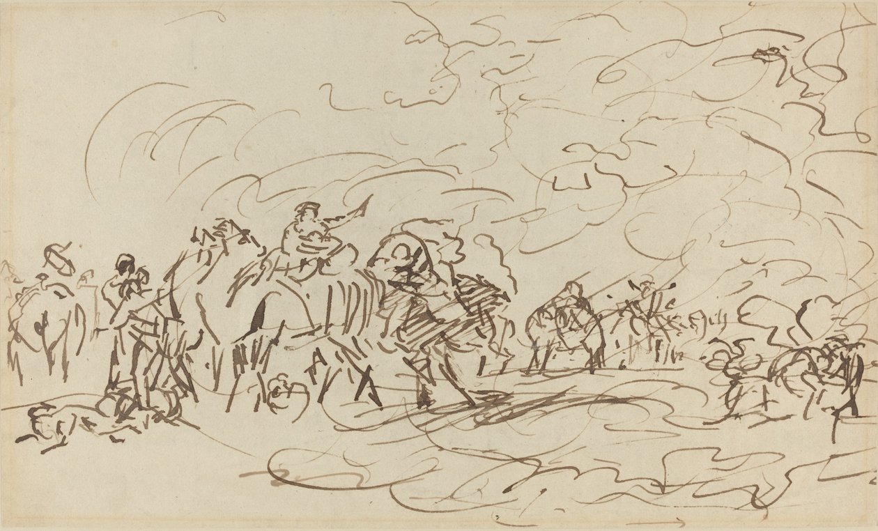 Burza piaskowa na pustyni wyprzedzająca karawanę autorstwa Johann Zoffany