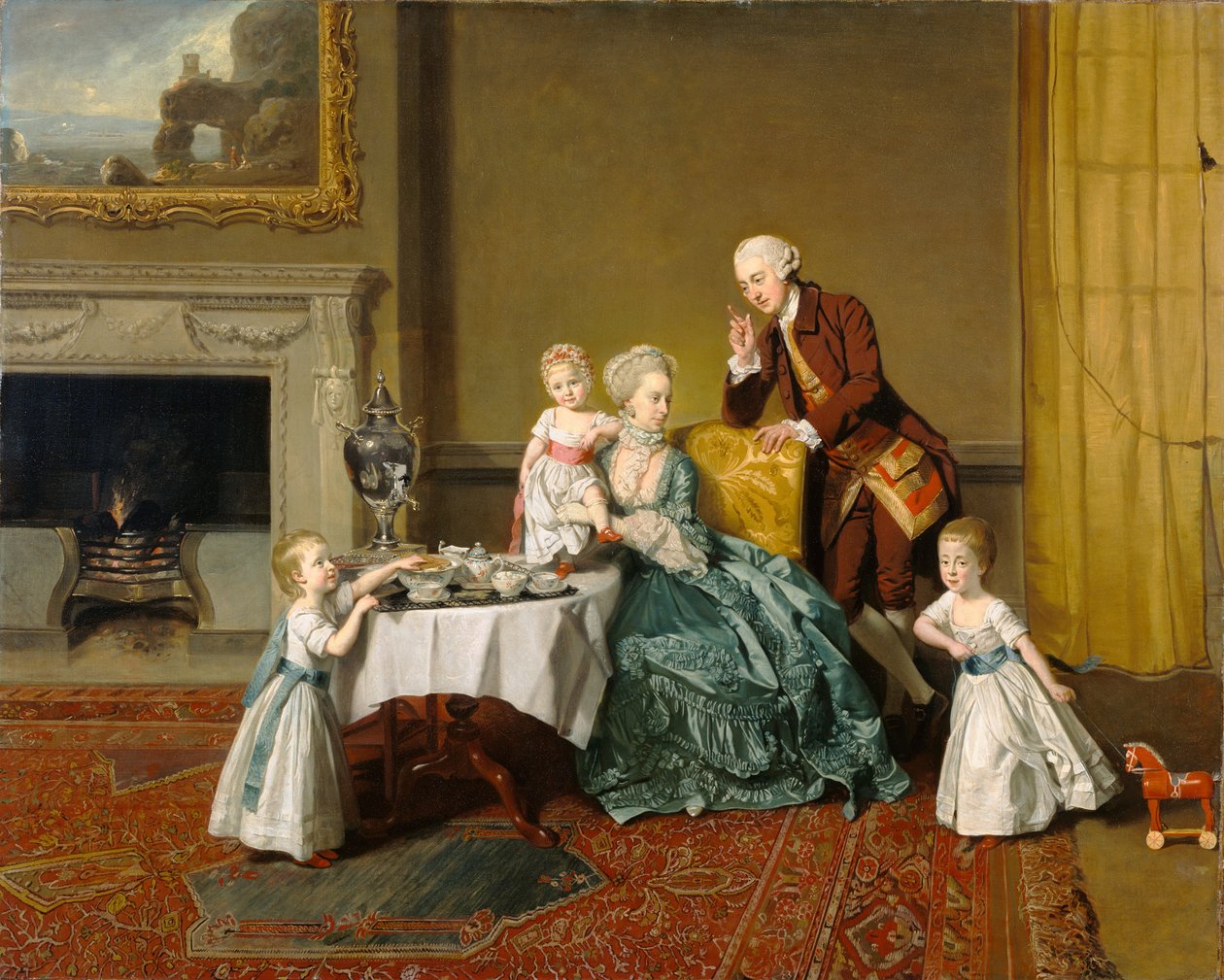 w:John Peyto-Verney, 14. baron Willoughby de Broke (1738-1816), i jego rodzina w pokoju śniadaniowym w Compton Verney. W domu w Compton Verney House, Warwickshire, zbudowanym przez niego w latach 1762-8. autorstwa Johann Zoffany