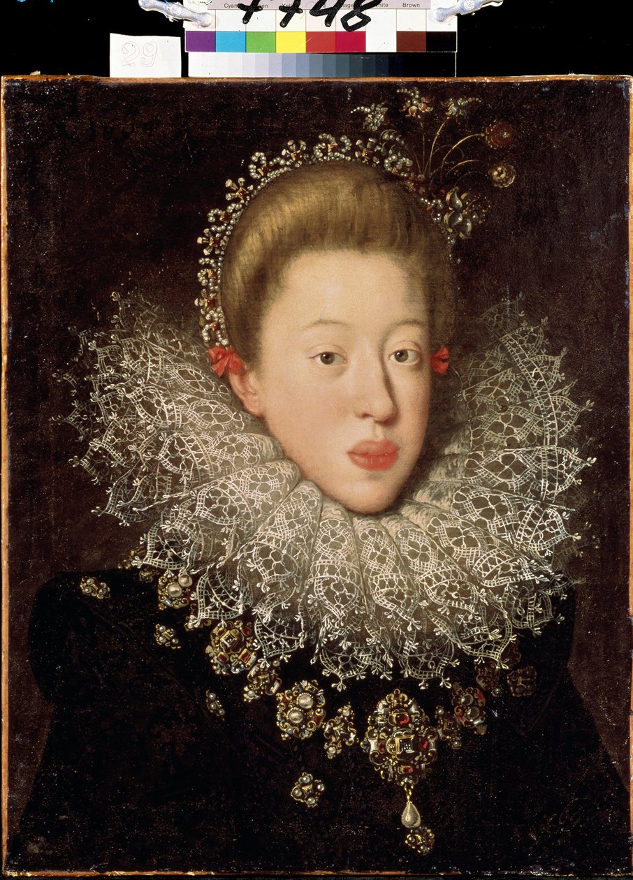 „Portret Anny Austriaczki (1585-1618) (Anny Habsburgów lub Tyrolu), Cesarzowej Świętego Cesarstwa”” Obraz Hansa von Aachen (1552-1615) Lwów początku XVII wieku, Muzeum Sztuk Pięknych autorstwa Johann or Hans von Aachen