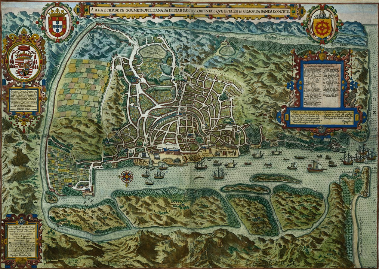 Mapa miasta i portu portugalskiego w Goa, Indie, 1595 (szczegóły patrz 110751) autorstwa Johannes Baptista van Doetechum the Younger
