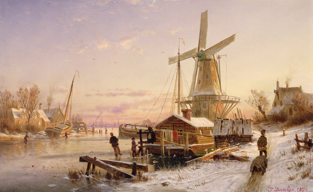 Scena zimowa z wiatrakiem, 1892 autorstwa Johannes Bartolomaus Duntze