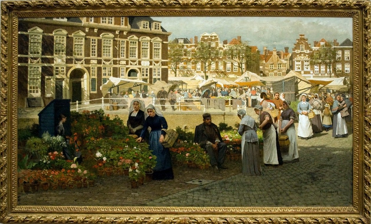 Viragpiac Hagaban English: Targ kwiatowy na Grote Markt w Hadze autorstwa Johannes Karel Christian Klinkenberg