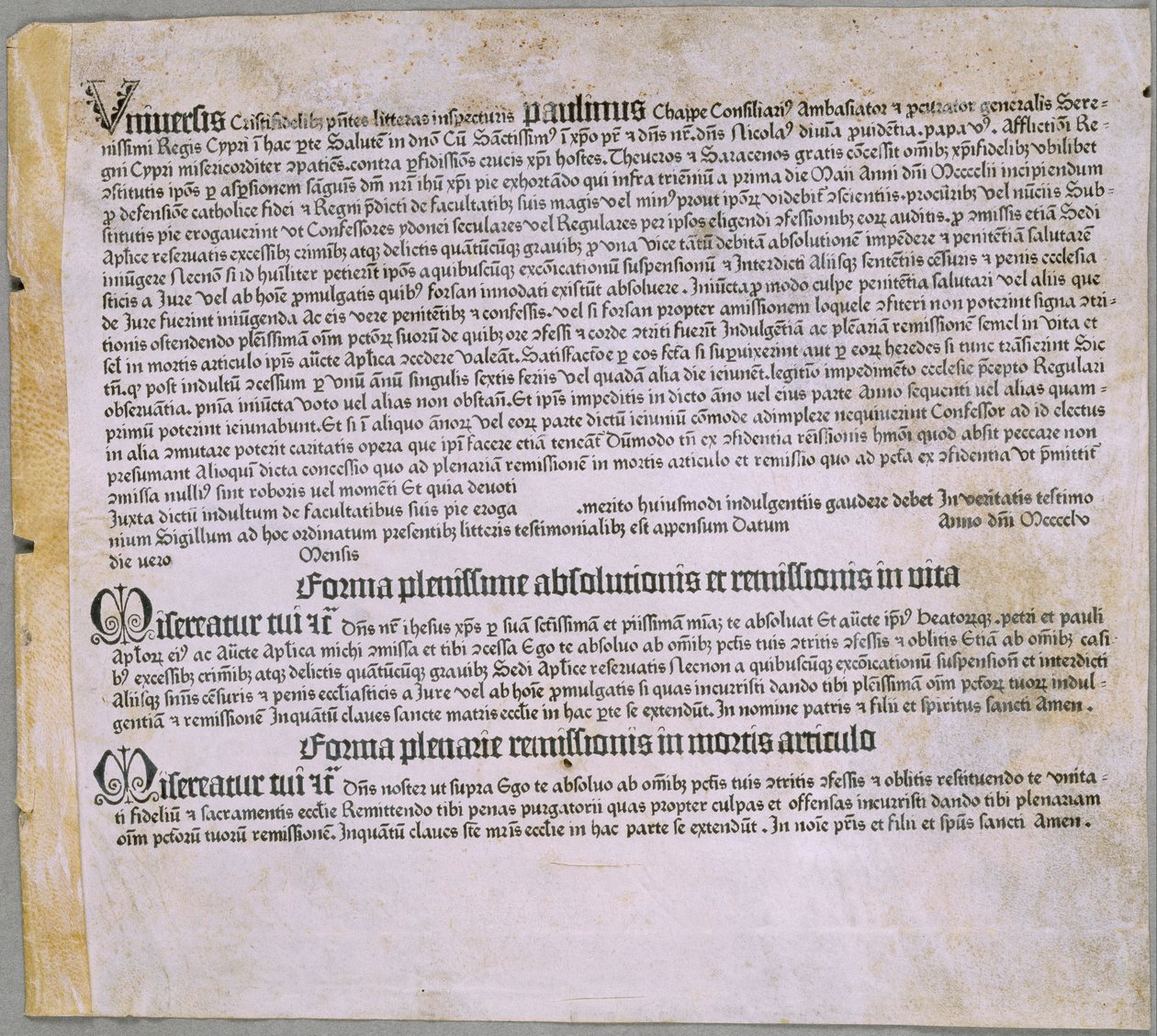 List odpustowy (za wyprawę przeciw Turkom i obronę Cypru), (Moguncja, Johannes Gutenberg, 1455) autorstwa Johannes Gutenberg