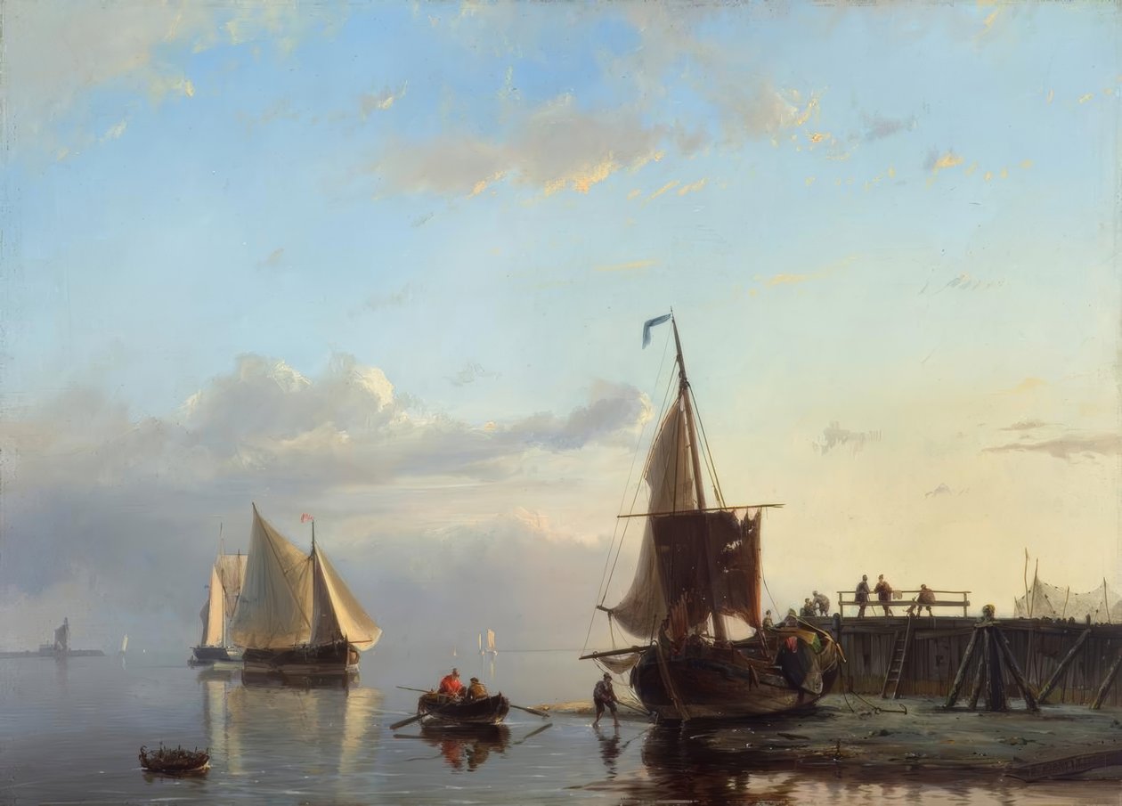 J.H.B. Koekkoek, żaglowce w wieczornym świetle autorstwa Johannes Hermann Barend Koekkoek