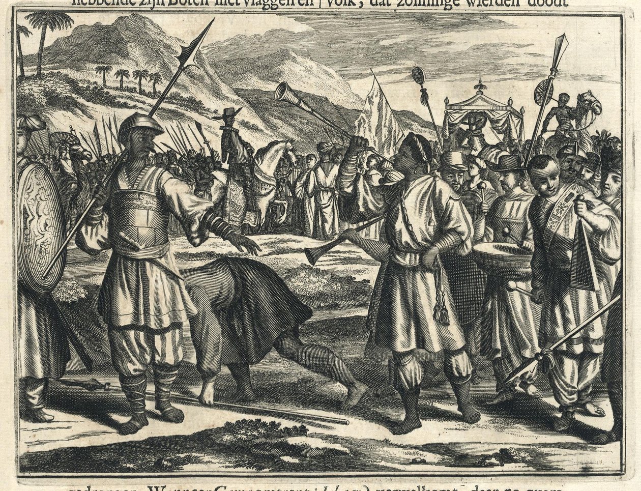 Vasco da Gamas przybycie do Samoryna w Kalikacie autorstwa Johannes Janssonius Waasbergen
