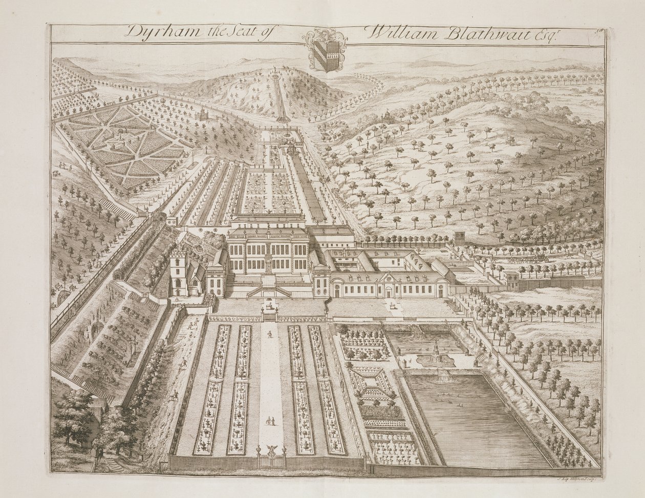 Dyrham Park, siedziba Williama Blathwayta (ok. 1649-1717) autorstwa Johannes Kip
