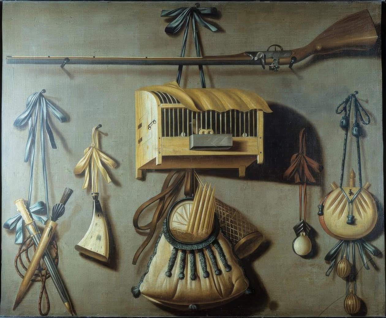 Martwa natura ze sprzętem myśliwskim autorstwa Johannes Leemans