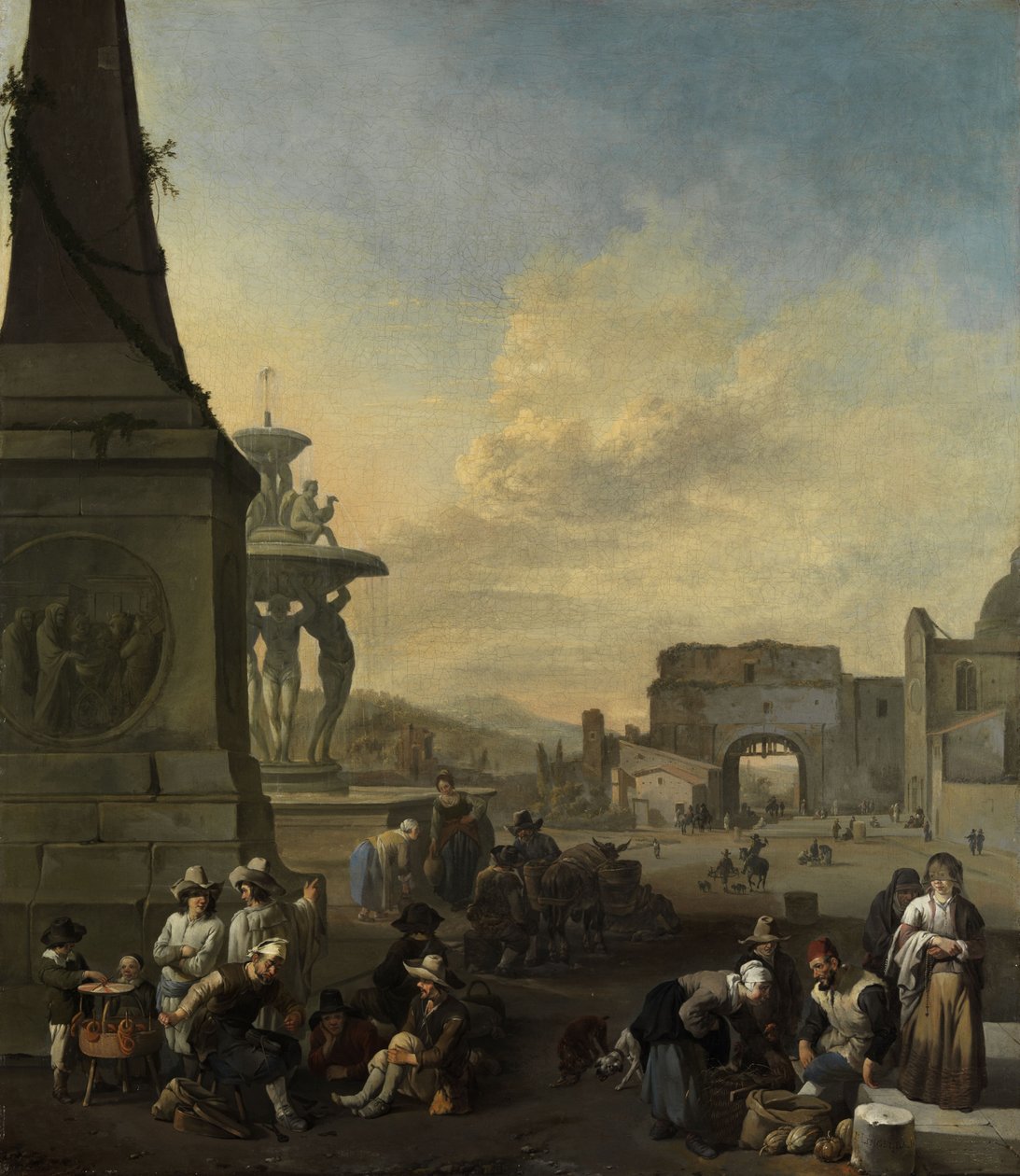 Rynek na Piazza del Popolo w Rzymie autorstwa Johannes Lingelbach