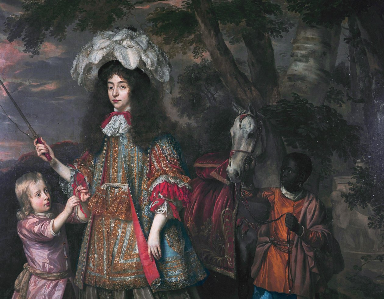 Portret Marii Orańskiej (1642-1688), z Hendrikiem van Zuijlesteinem (zm. 1673) i służącym autorstwa Johannes Mytens