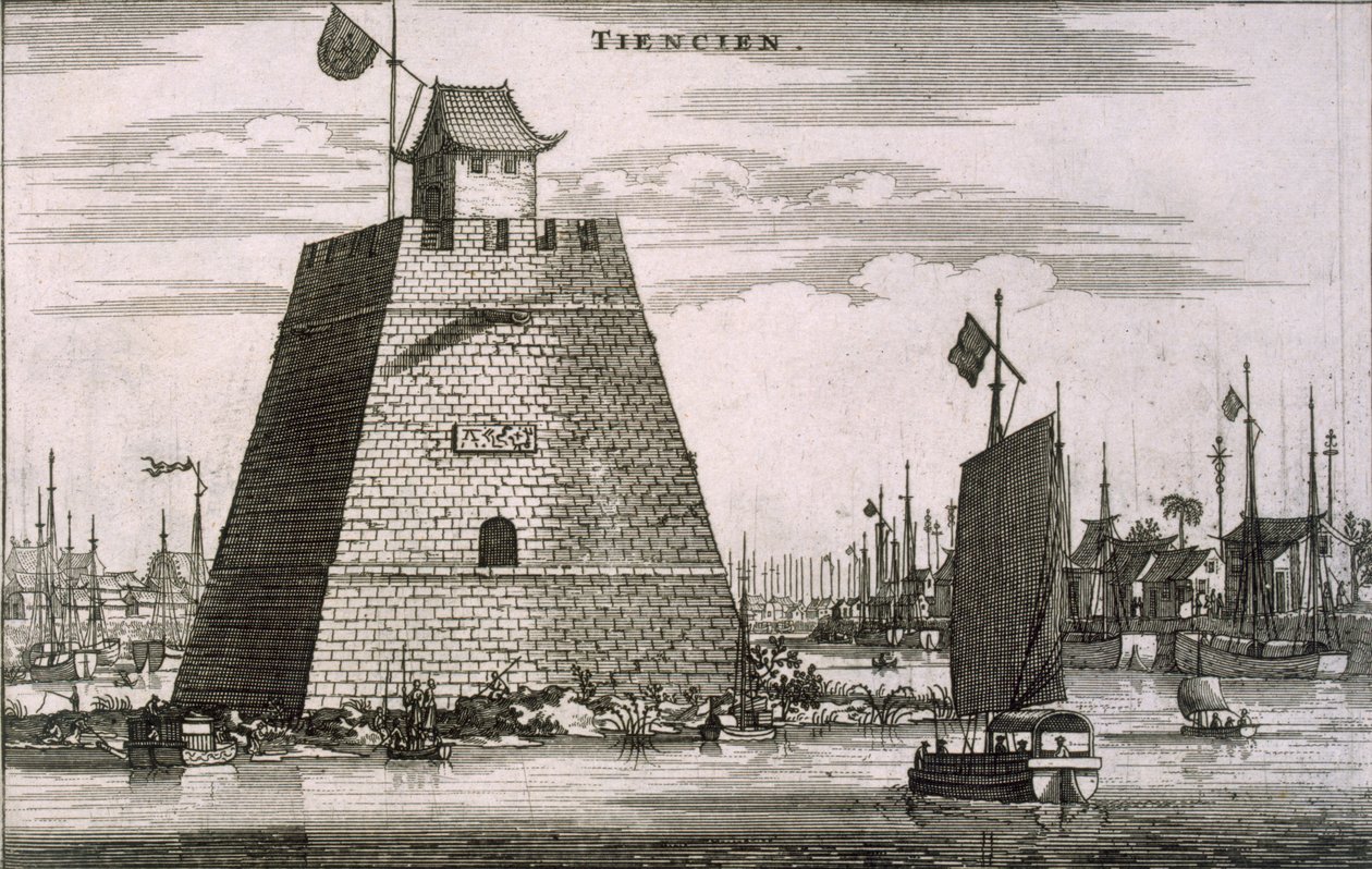 Fort przy porcie w Tientsin, 1665 autorstwa Johannes Nieuhoff