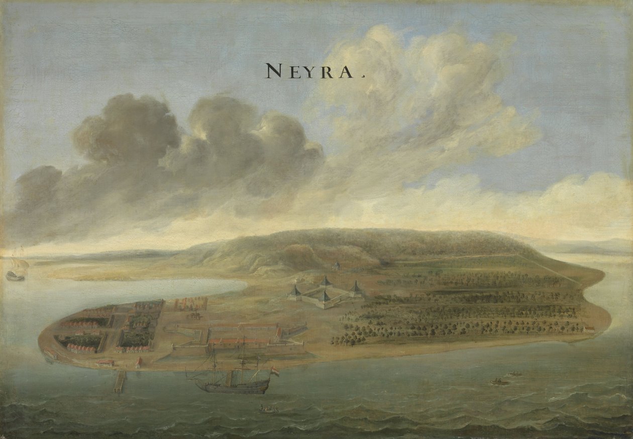 Holenderski Punkt Handlowy Kompanii Wschodnioindyjskiej w Banda Neira w południowych Molukach, c.1662-3 autorstwa Johannes Vinckeboons